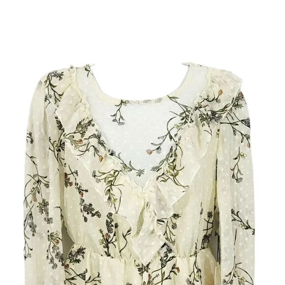 NEW June & Hudson Floral Chiffon Puff Shoulder Coquette Blouse in Ivory Size S - Picture 3 of 10